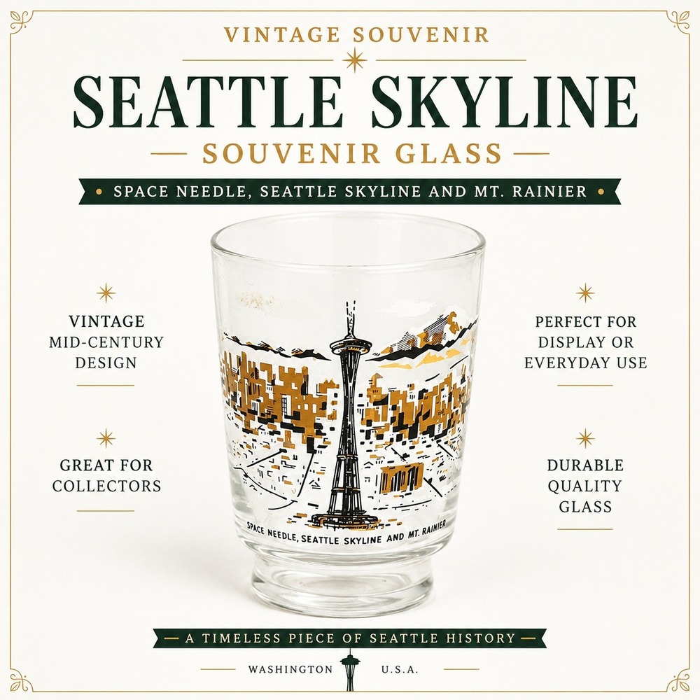 Vintage Seattle Space Needle Skyline Mt Rainier Souvenir Juice Glass Libbey L